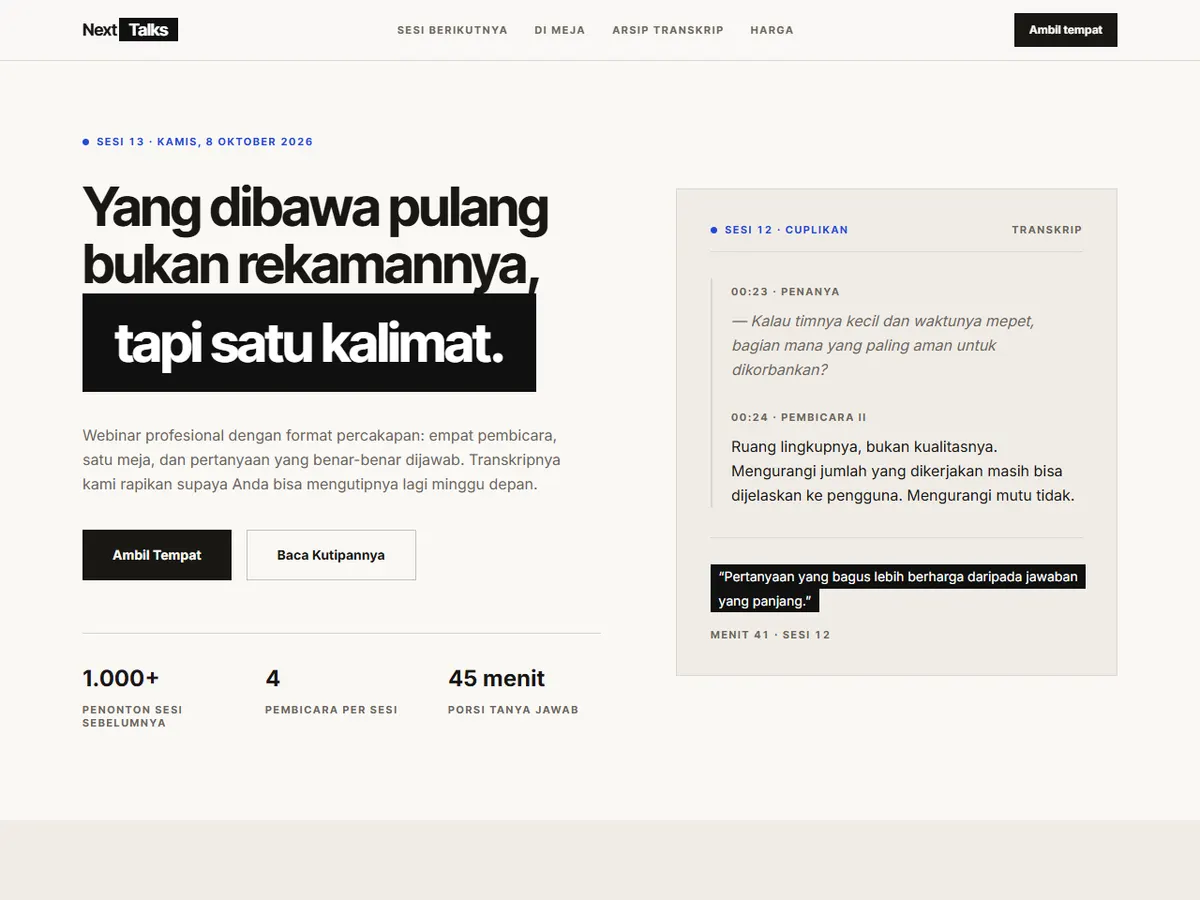 Screenshot of NextTalks
